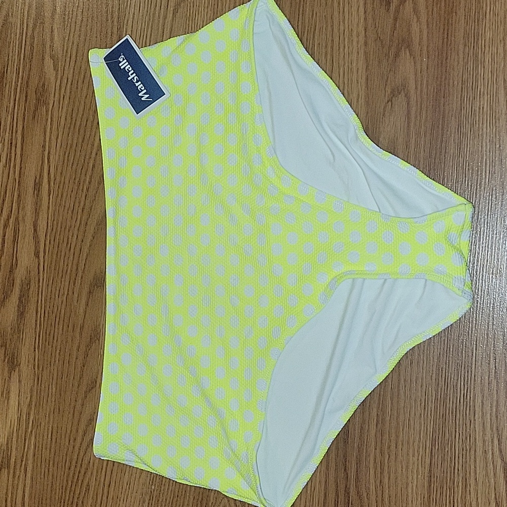 NWT Aerie High Rise Full Coverage Neon Yellow Polka Dot Bikini Swim Bottoms